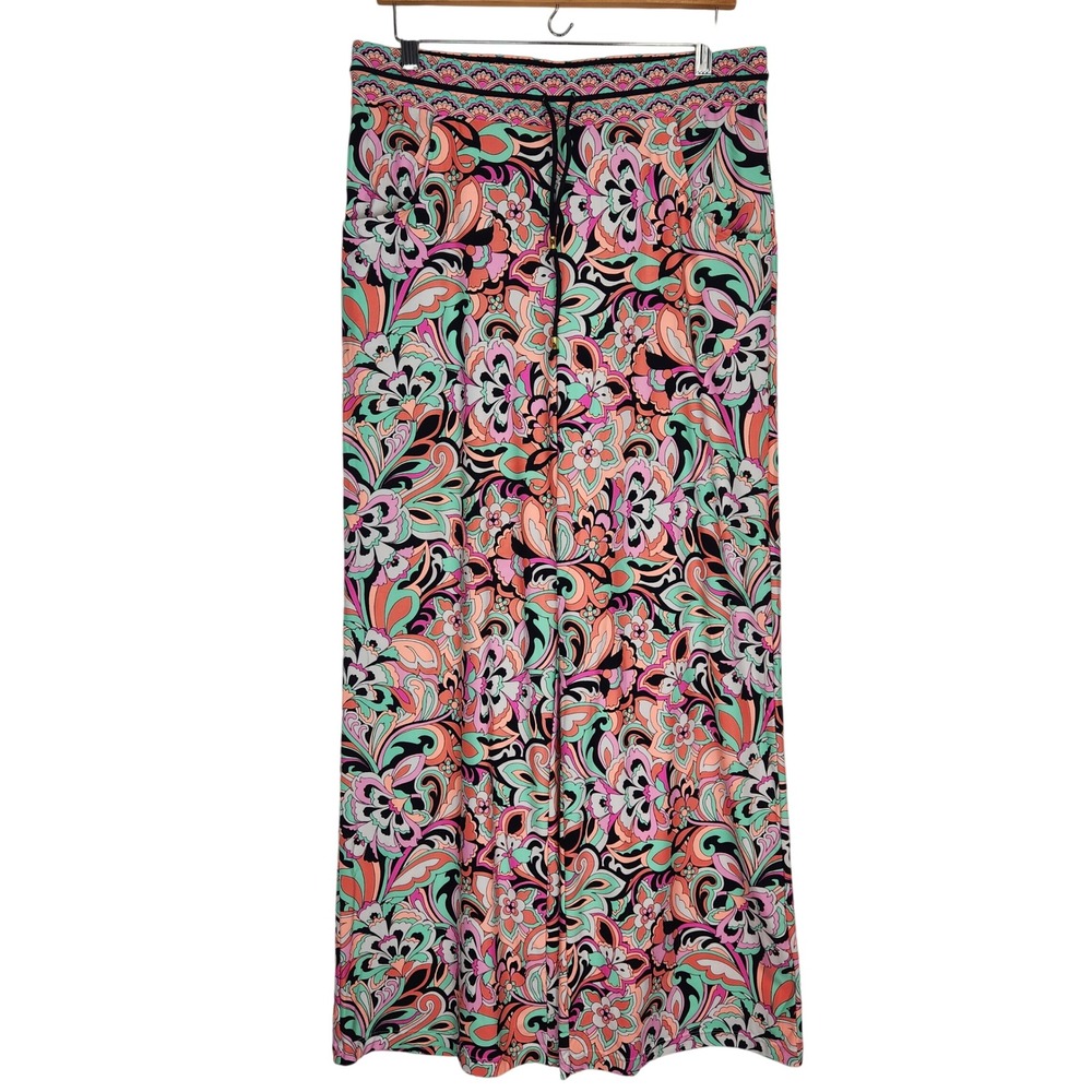 Sunshine 79 Cascade Blooms Paisley Floral Wide Leg Beach Pants Pink Mint Green M